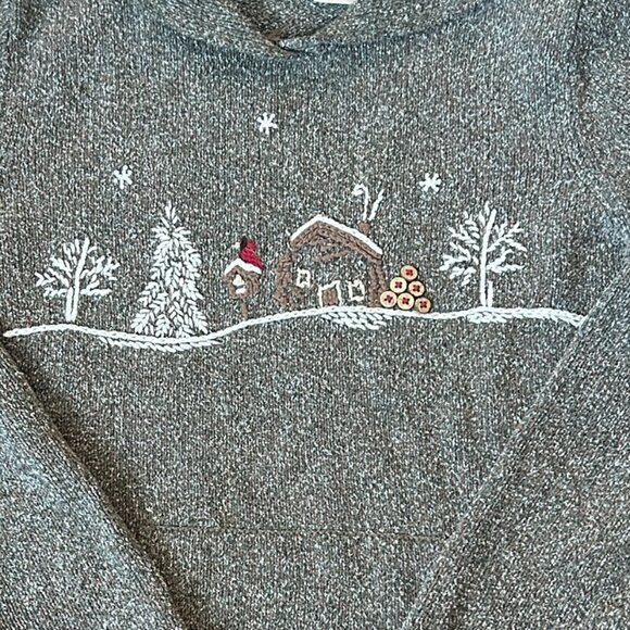 Northern Reflections Green Embroidered Winter Sweater M Cowl Neck Cabincore Cozy - Picture 2 of 4